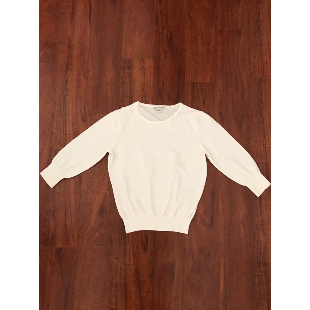Banana Republic 3/4 Sleeve Ribbed White Pullover Sweater with Bow Detail - SizeM